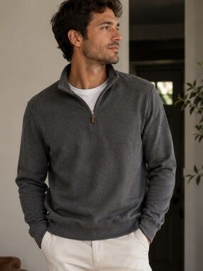 Eddie Bauer Gray 1/4 Zip Pullover | Supima Cotton Knit/‎ Menswear/ Business